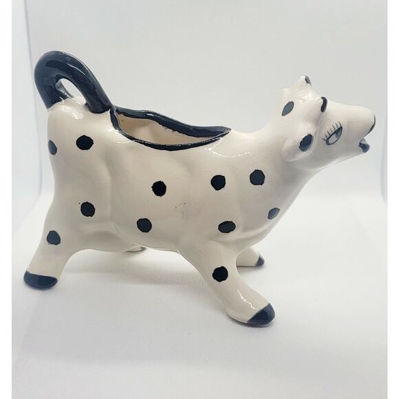 Vintage White With Black Spots Cow Creamer Hand Painted By Isabelle - Picture 3 of 6
